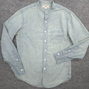 Wallace & Barnes Chambray Shirt Mens S Vintage Indigo Band Collar Long Sleeve